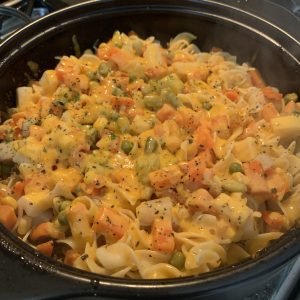 hamburger meat mix noodle casserole finished