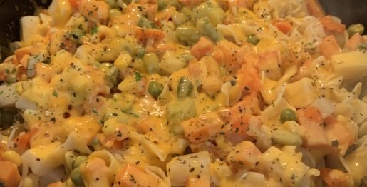 hamburger meat mix noodle casserole finished